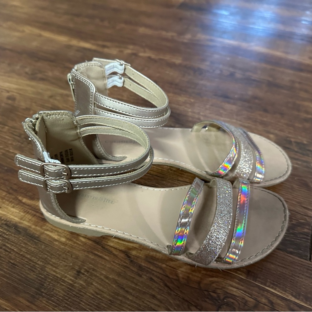 Girls Size 2 Gold/Rose Gold Sandal with ankle strap and zipper